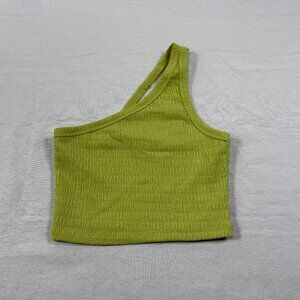 American Eagle One Shoulder Smocked Crop Top Green Textured | Size Small